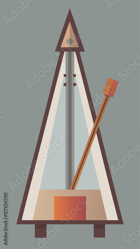 A triangle with a red top and yellow base. The triangle is on a gray background