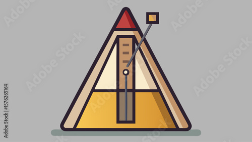 A triangle with a red top and yellow base. The triangle is on a gray background