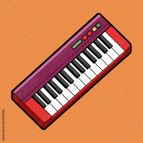 A purple keyboard with white keys. The keyboard is on a blue background