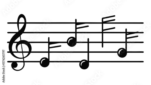 A musical score with a black and white background. The notes are red and black. The music is in a major key