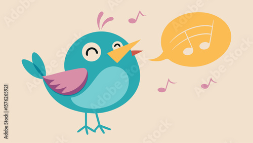 A colorful bird is singing and the music is coming from a wireless device. The bird is standing on a white background