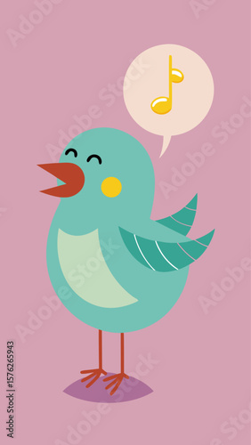 A colorful bird is singing and the music is coming from a wireless device. The bird is standing on a white background