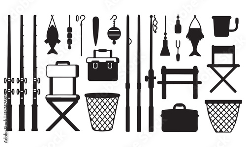 Fishing Man Catching Jumping Fish Silhouette vector 