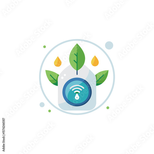 smart thermostat leaf wifi connected icon