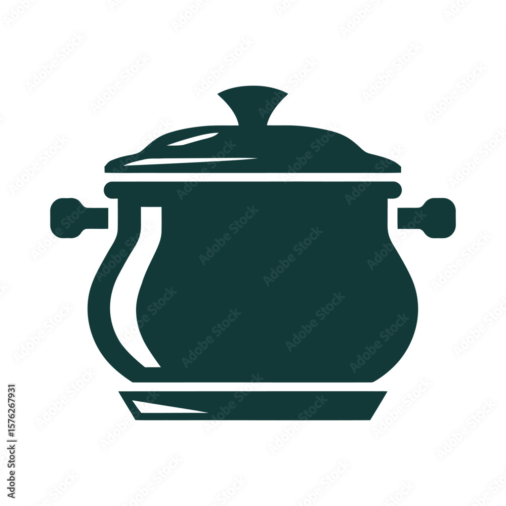 Obraz premium Dark green silhouette of a cooking pot with lid isolated on white background