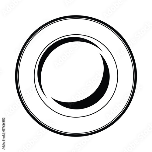 Simple black circular plate silhouette isolated on white background