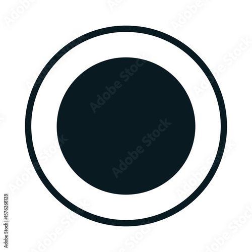 Dark circle with white ring silhouette isolated on white background