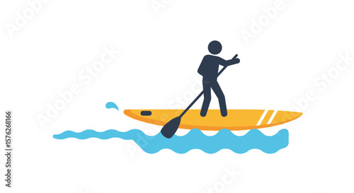 Paddleboarding. Man kayaking on water with a paddle showing a thumbs up gesture  