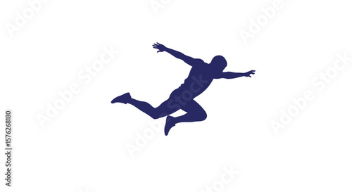 Parkour jump. Silhouette of man leaping with arms outstretched on white background  