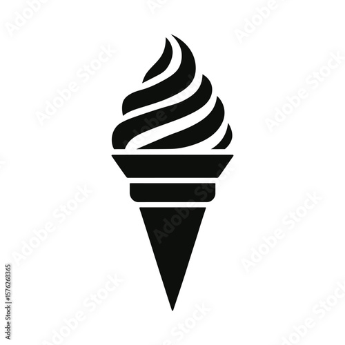 Black silhouette of a soft serve ice cream cone isolated on white background
