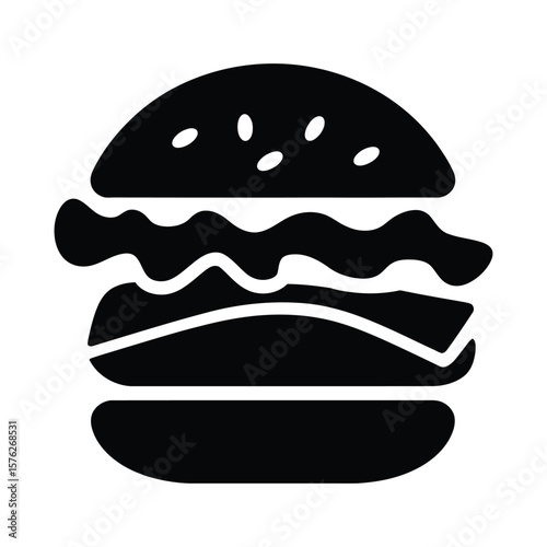 Simple black silhouette of a hamburger isolated on white background