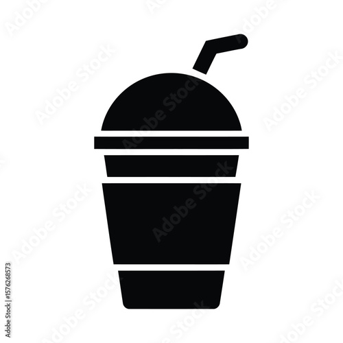 Black silhouette of a takeaway coffee cup with a straw isolated on white background