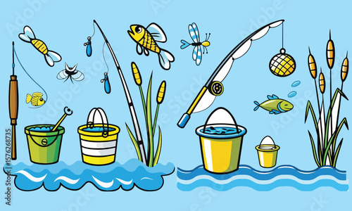 Fishing Man Catching Jumping Fish Silhouette vector 
