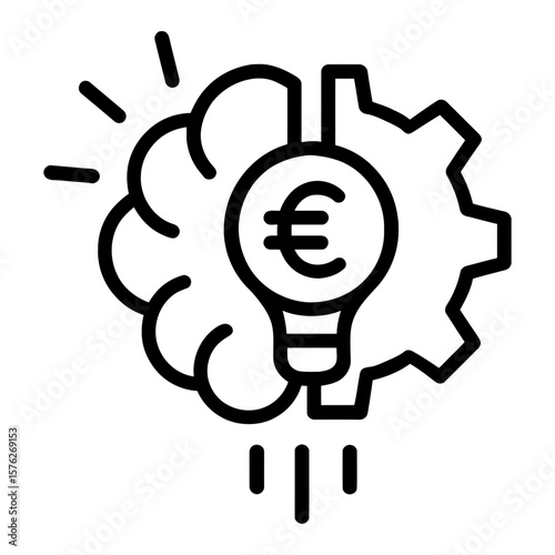 Euro Innovation Idea with Brain and Gear Technology Icon
