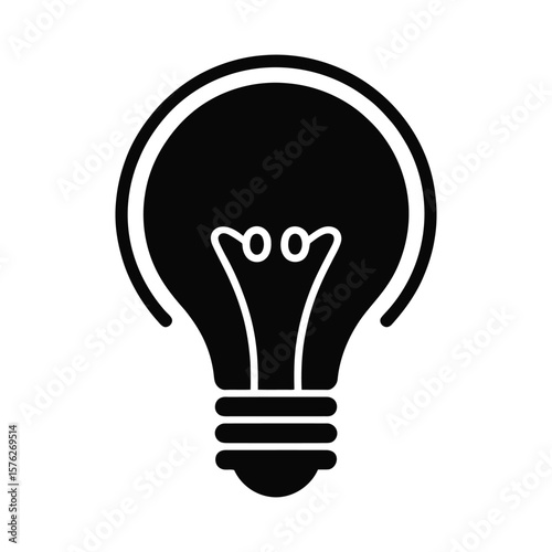 Simple black silhouette of a light bulb isolated on white background