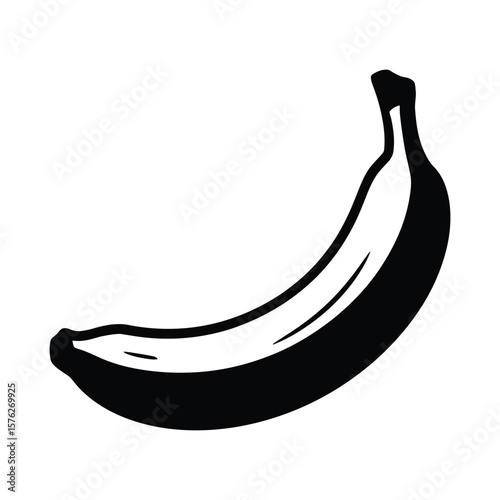 Simple black silhouette of a ripe banana isolated on white background