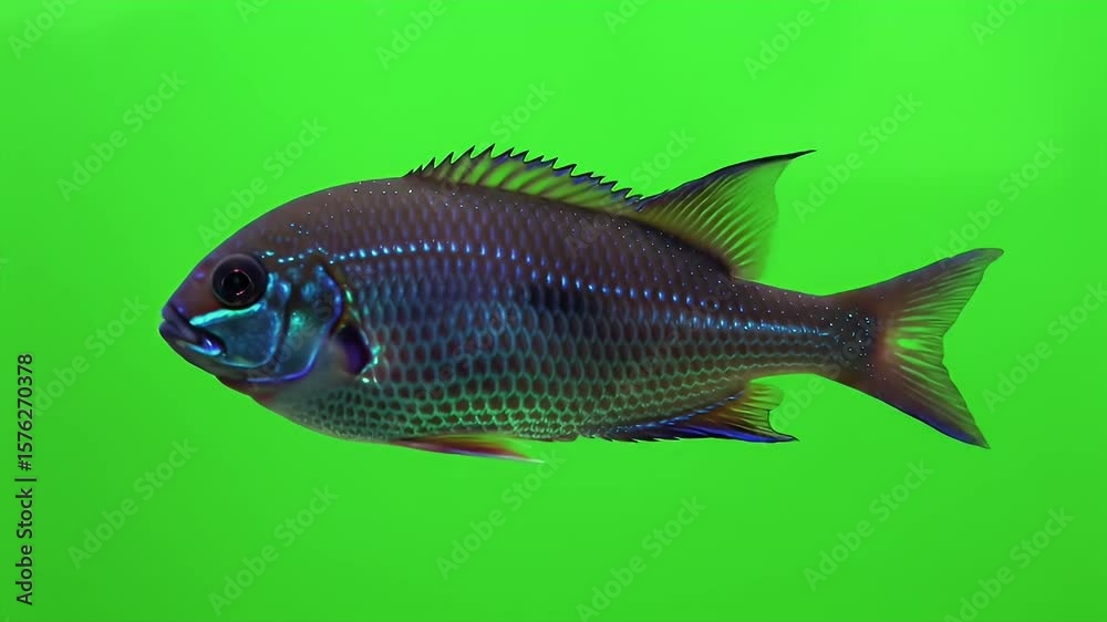 Electric Blue Acara on Green Background Electric Blue Acara on Green Background