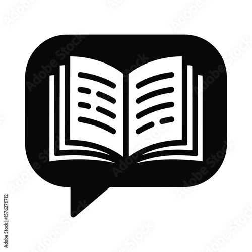 Open book inside a speech bubble silhouette isolated on white background