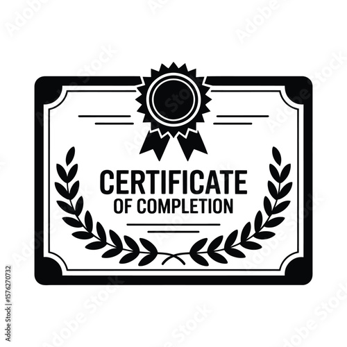 Certificate of completion award diploma document silhouette isolated on white background
