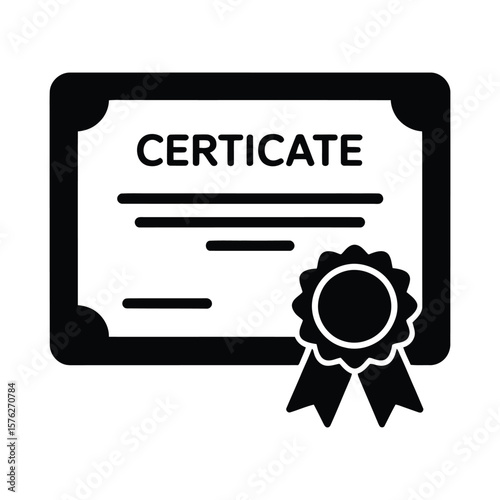 Certificate with seal and ribbon silhouette isolated on white background
