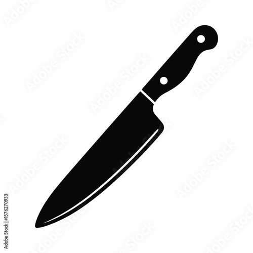Black silhouette of a kitchen knife isolated on white background