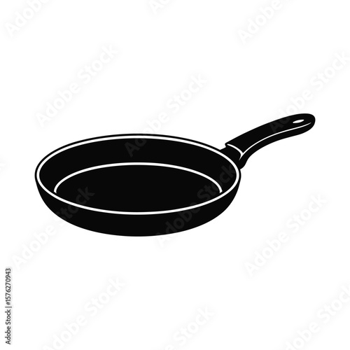 Black frying pan silhouette isolated on white background