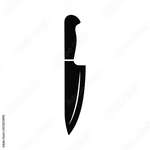 Black silhouette of a chef s knife isolated on white background