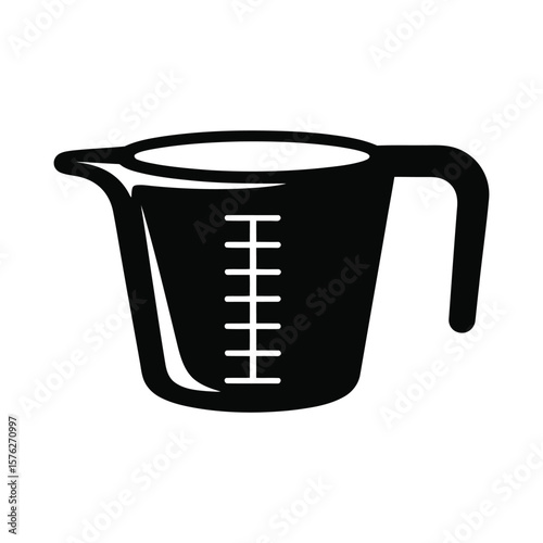 Black silhouette of a measuring cup with markings isolated on white background