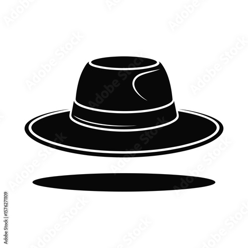 Classic fedora hat silhouette isolated on white background