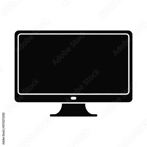 Modern flat screen computer monitor silhouette isolated on white background