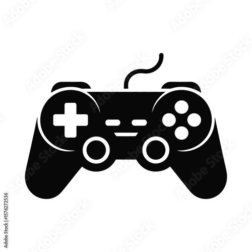 Black video game controller silhouette isolated on white background