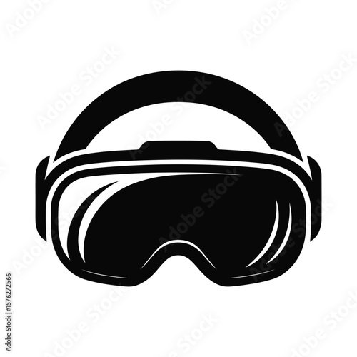 Black virtual reality headset silhouette isolated on white background