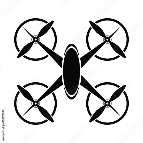 Quadrocopter drone aerial vehicle silhouette isolated on white background