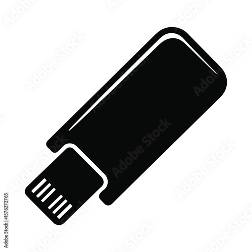 Black silhouette of a usb flash drive isolated on white background