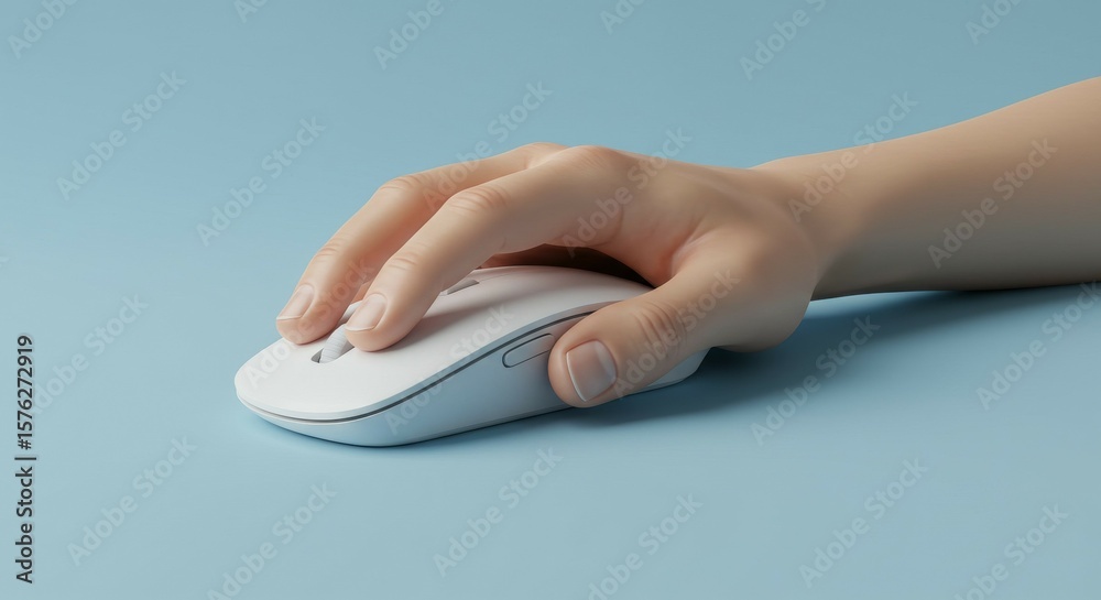 Fototapeta premium Hand Using Computer Mouse on Blue Background