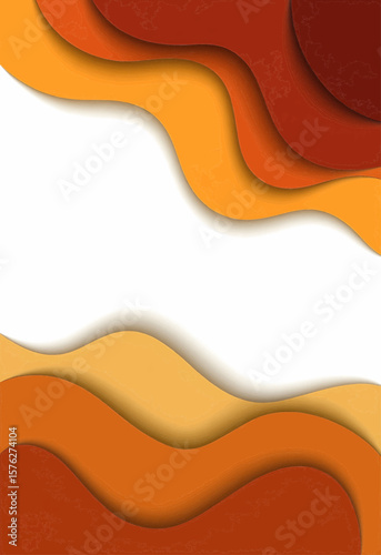 Vector illustration of warm orange-to-brown paper-cut waves framing a large cream center, perfect for text or logo placement in seasonal ads, posts. Copy space 