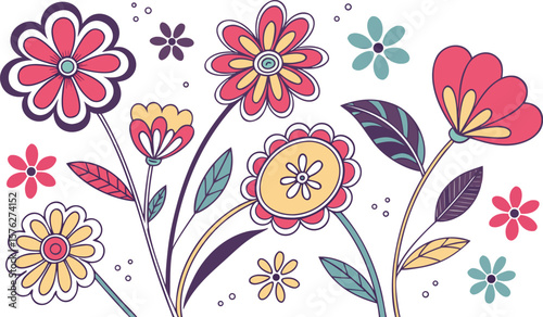 Mod flowers vector graphics. mod flower border patterns. vector flowers. A seamless vector pattern of colorful, abstract mod-style flowers.