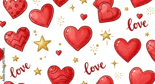 Heart and Star Repeating Pattern Festive Holiday Design