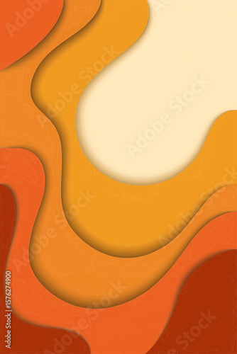 Vector illustration of warm orange-to-brown paper-cut waves framing a large cream center, perfect for text or logo placement in seasonal ads, posts. Copy space 
