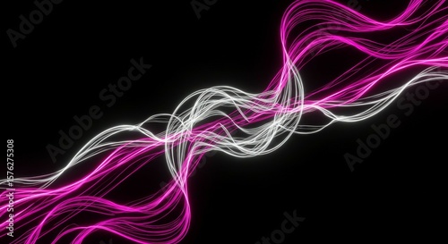 Abstract Flowing Light Trails on Black Background