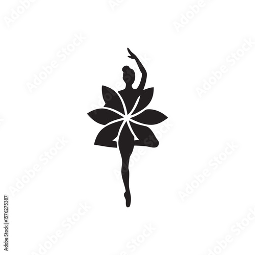 Elegant ballet dancer silhouette with flower design isolated on white background silhouette