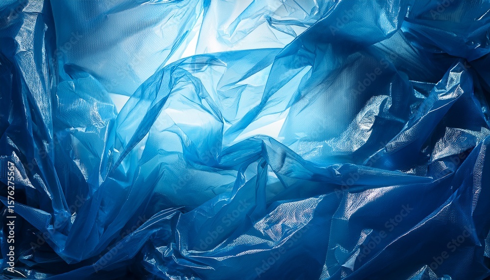 Obraz premium blue abstract background with crumpled texture of plastic disposable bags backlight close up