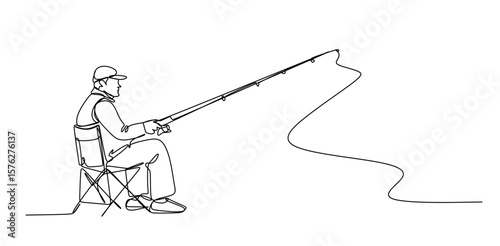 continuous single line drawing of fisherman with fishing rod  line art vector illustration