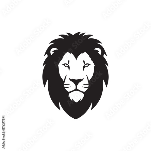 Majestic lion head silhouette isolated on white background