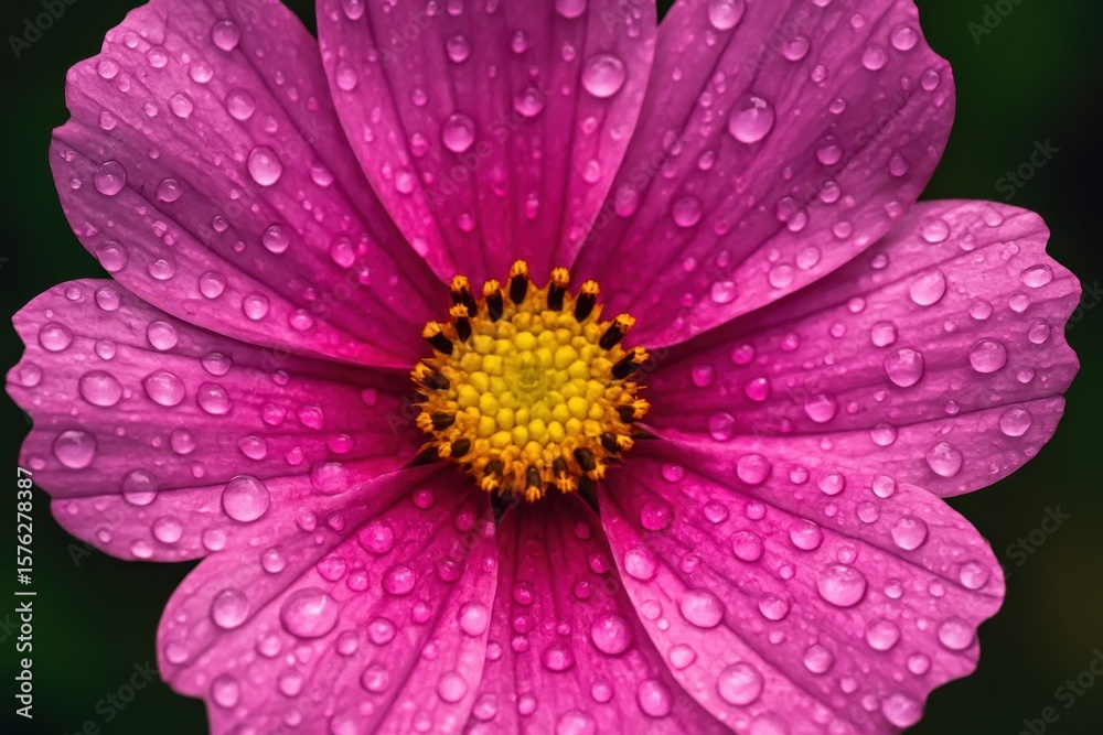 A Close-Up of a Pink Cosmos Flower with Water Droplets Capturing the Essence of Serenity and Beauty A Close-Up of a Pink Cosmos Flower with Water Droplets Capturing the Essence of Serenity and Beauty