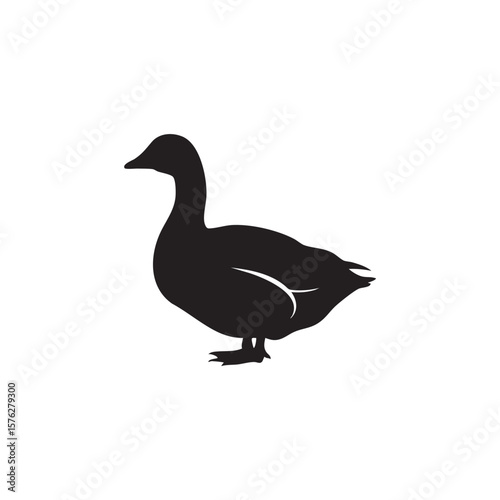 Black silhouette of a goose standing on a white background silhouette isolated on white background