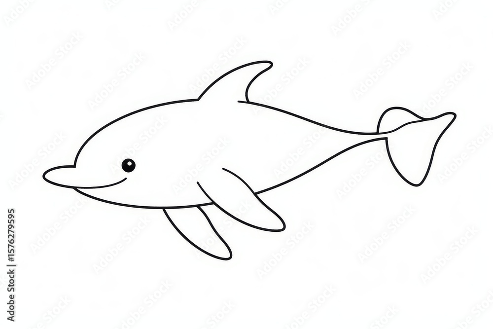 Obraz premium Cute dolphin jumping simple line drawing thick black outline minimalist vector clipart white background