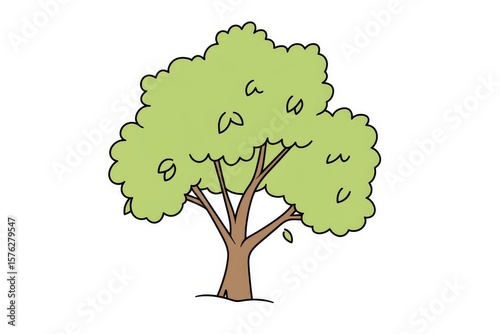 Simple oak tree line drawing vector hand-drawn doodle thick black outline flat 2D cute cartoon kids coloring page