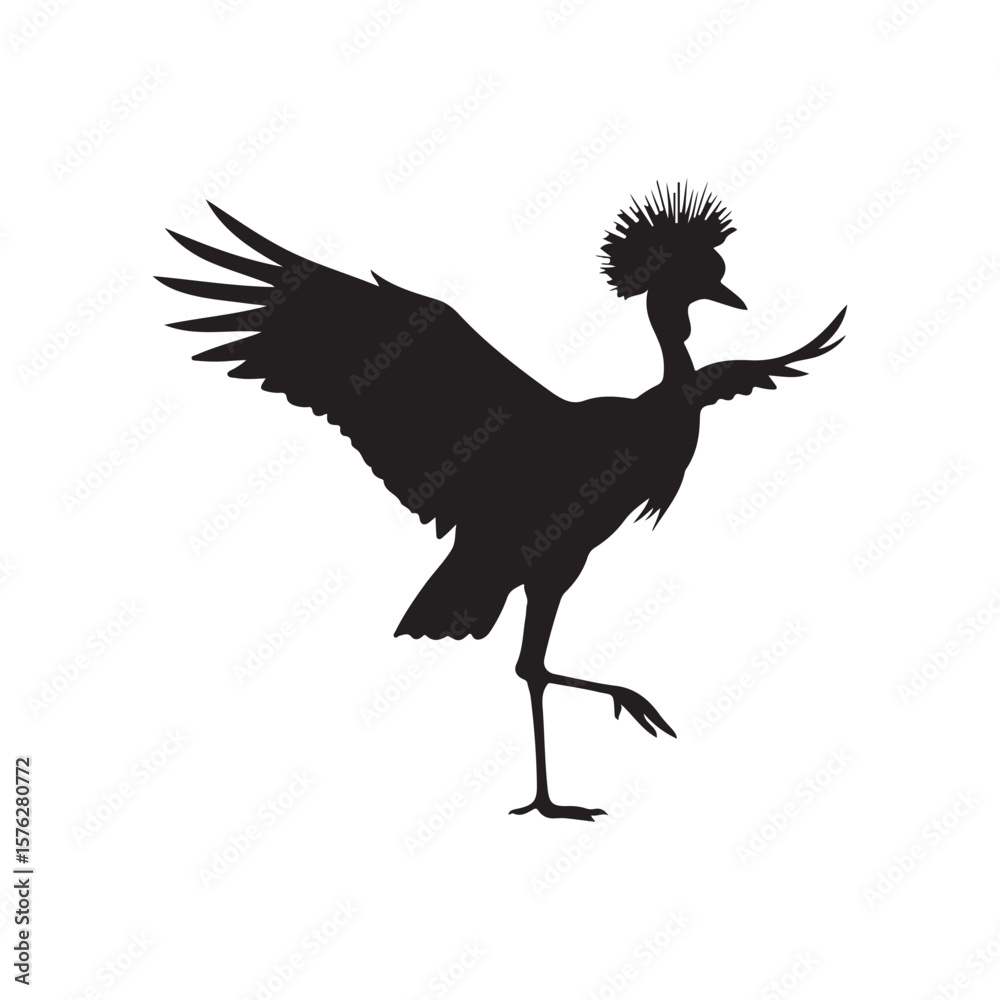 Obraz premium Black crowned crane silhouette isolated on white background. Crane icon vector illustration design
