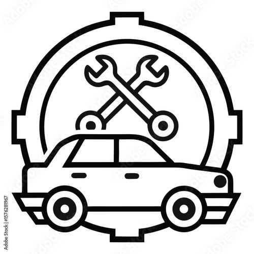 Car repair service emblem with wrenches and gear isolated on white background